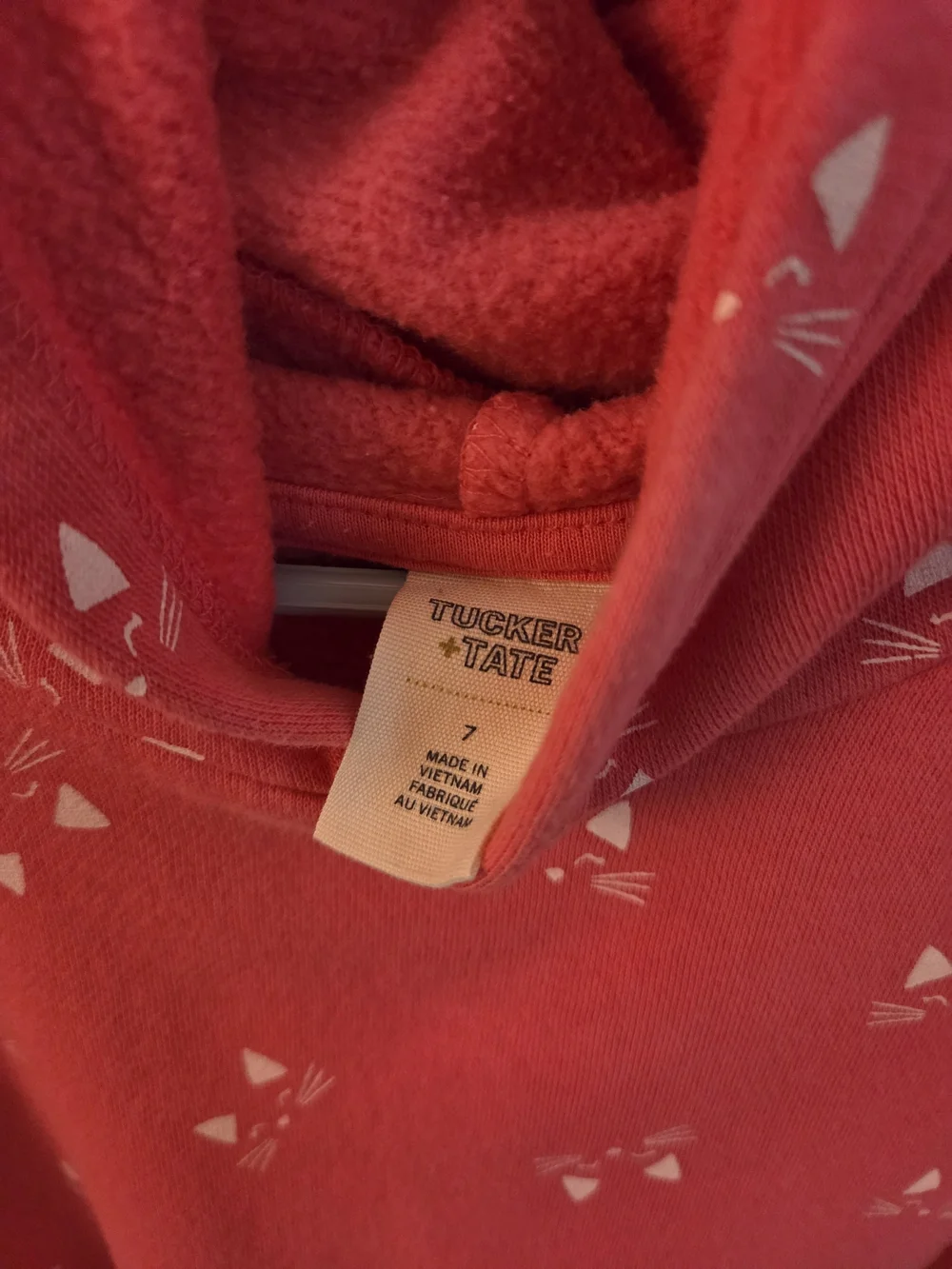 Tucker + Tate Coral Hooded Ruffle Dress with White Cat Faces